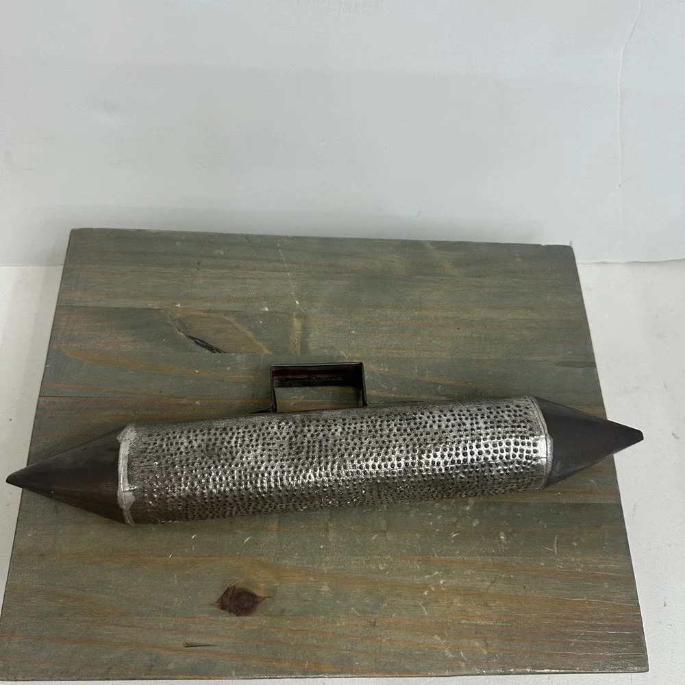 Vintage Latin Percussion Instrument Guira Torpedo Guiro Metal Tin Can Handle 15